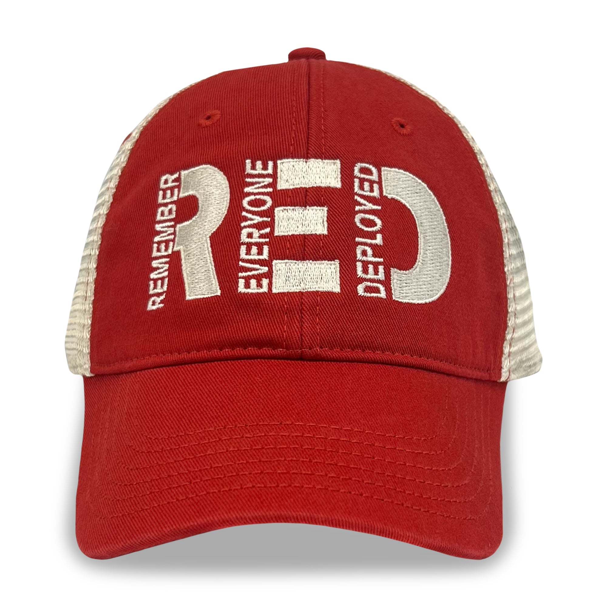 Remember Everyone Deployed Relaxed Twill Trucker Hat (Red)