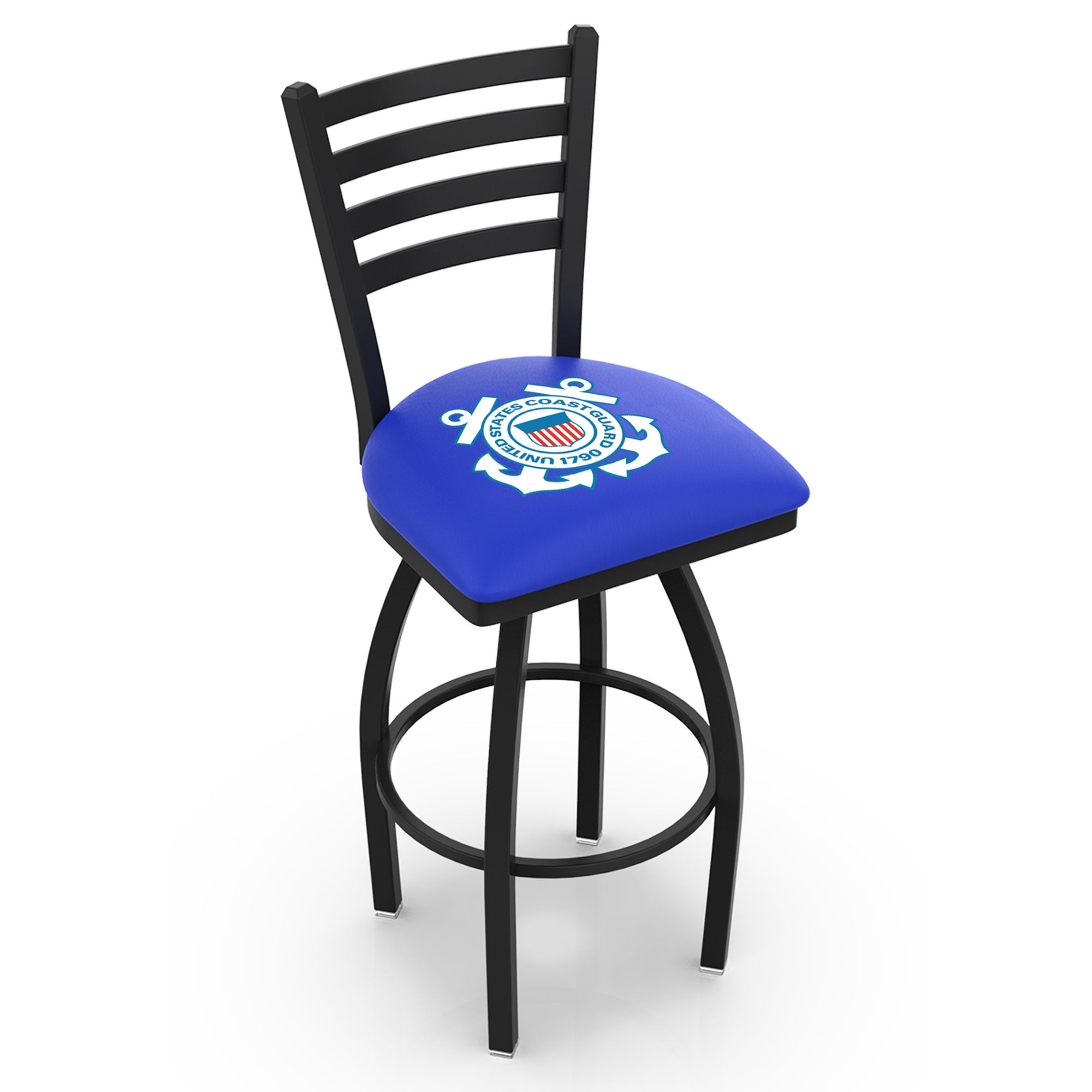 Coast Guard Seal Swivel Bar Stool with Ladder Back