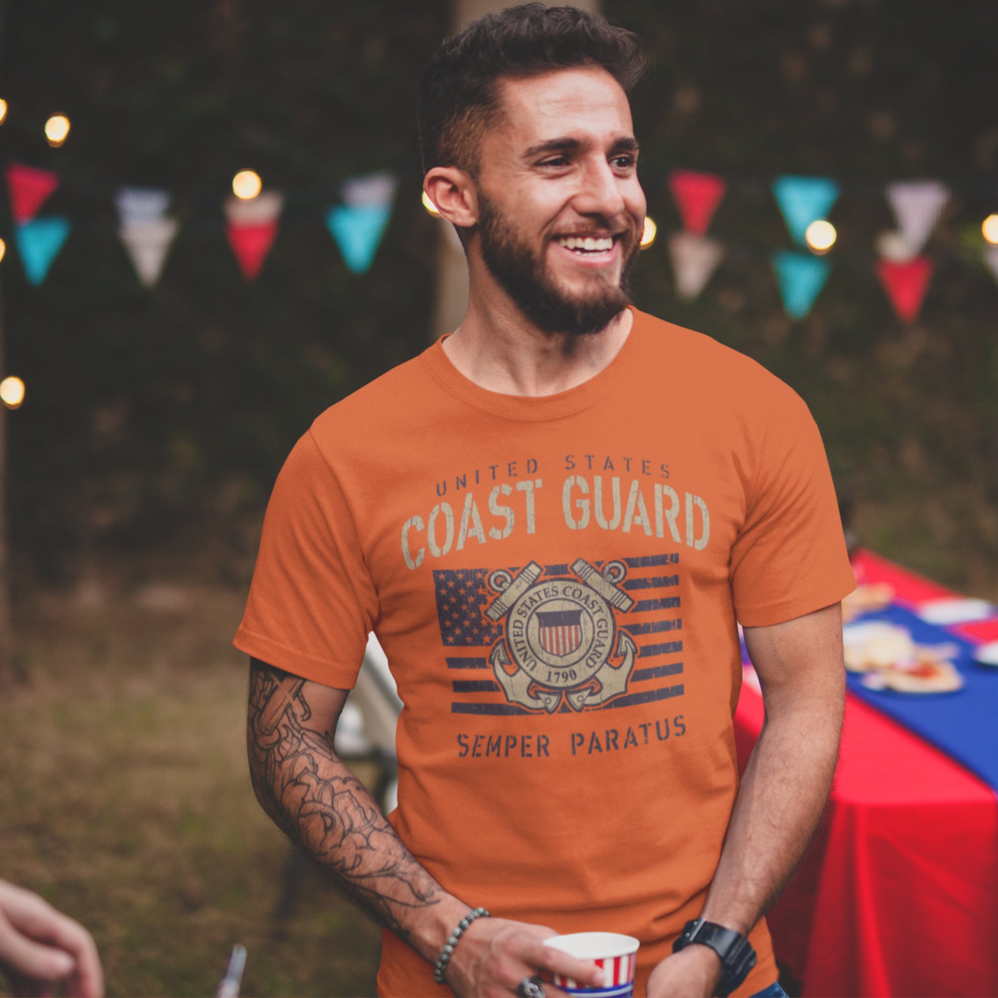 Coast Guard Vintage Stencil T-Shirt (Orange)