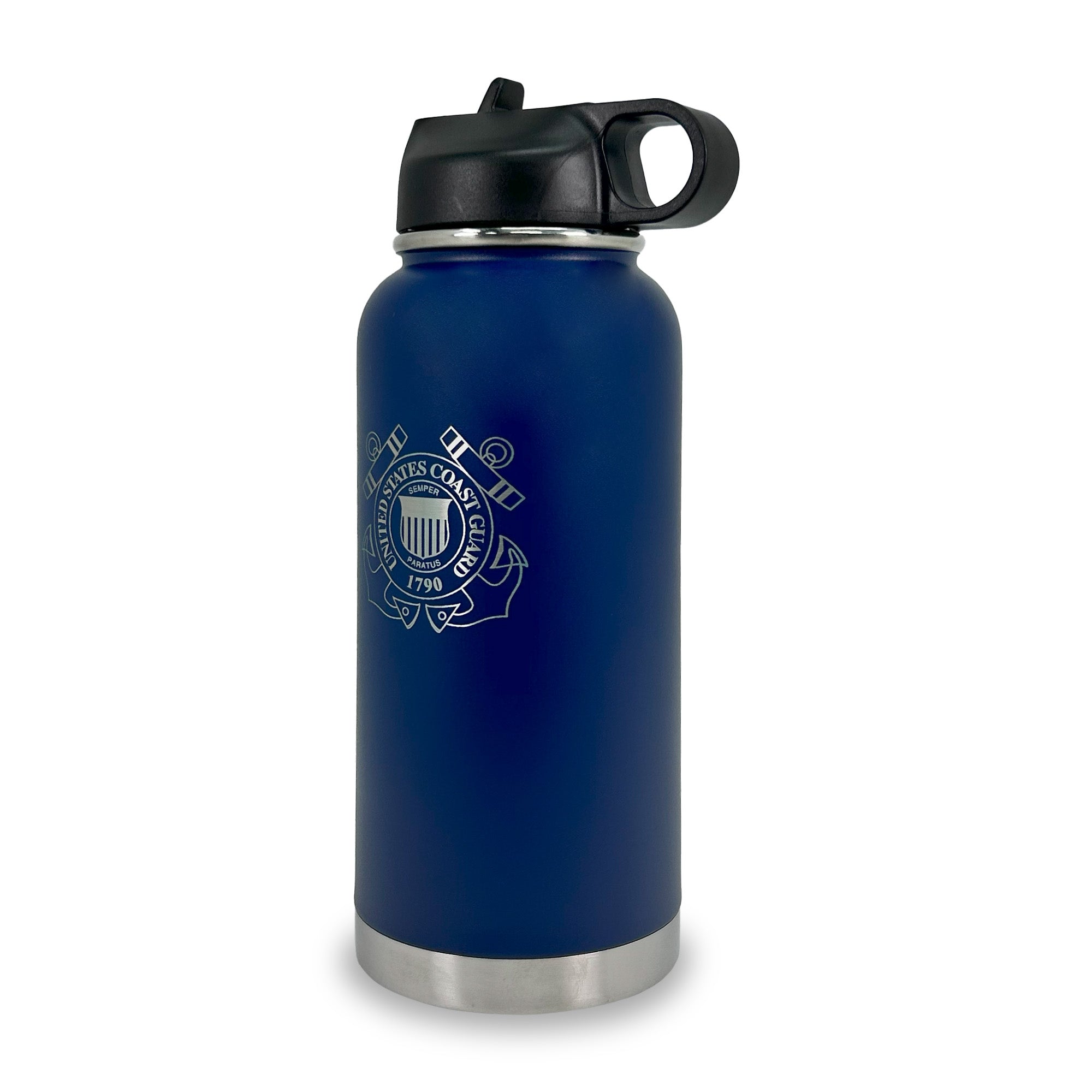 Coast Guard Seal Stainless Steel Laser Etched 32oz Water Bottle (Navy)