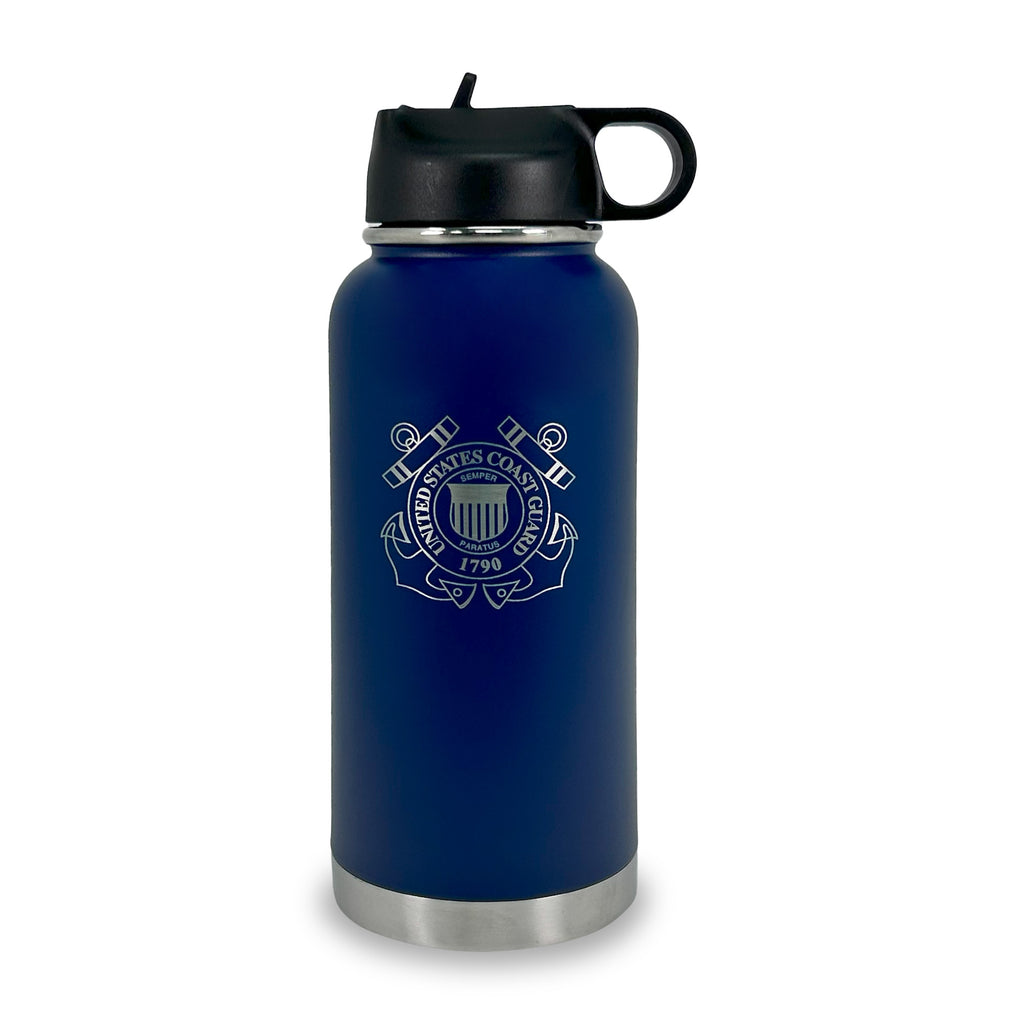 Coast Guard Seal Stainless Steel Laser Etched 32oz Water Bottle (Navy)