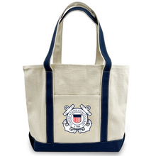 Load image into Gallery viewer, Coast Guard Anchor Classic Natural Canvas Tote (Natural/Navy)