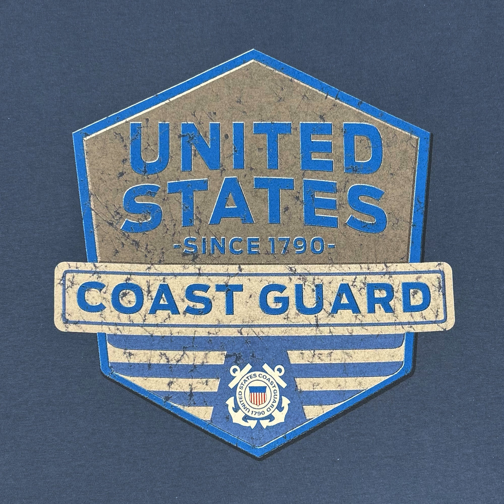 Coast Guard Distressed Hexagon Shield T-Shirt (Indigo)