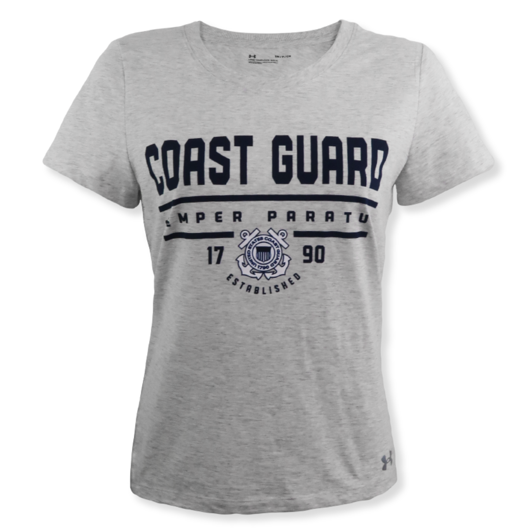 Coast Guard Ladies Under Armour Semper Paratus T-Shirt (Silver Heather)