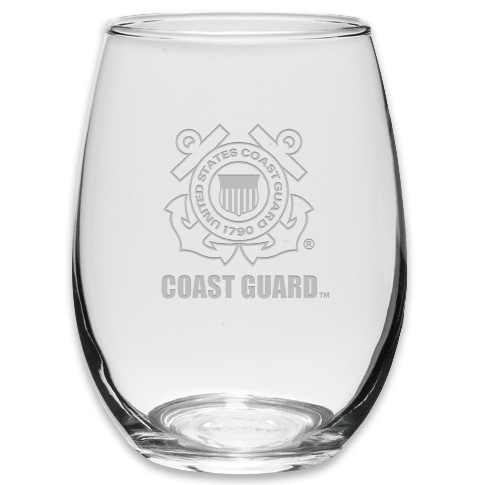 Coast Guard Seal Set of Two 21oz Stemless Wine Glasses (Clear)