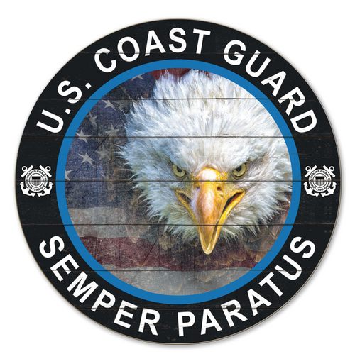 Coast Guard Flag With Eagle Indoor Wood Circle Sign (20x20)*