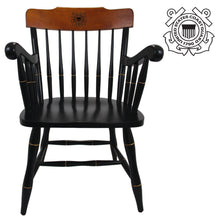 Load image into Gallery viewer, Coast Guard Seal Wooden Captain Chair (Black with Cherry Crown)
